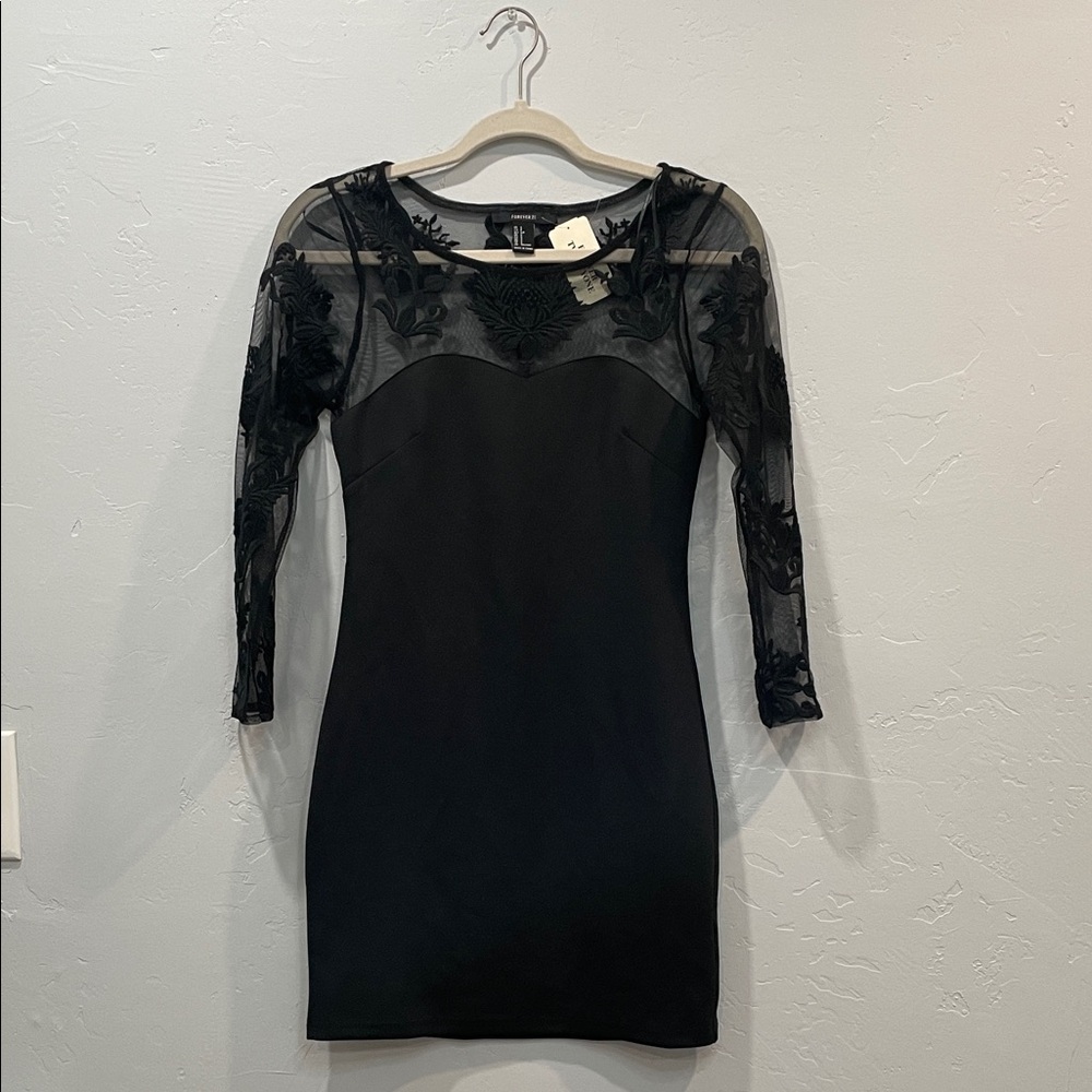 Forever 21 Black Mesh Long Sleeve Dress